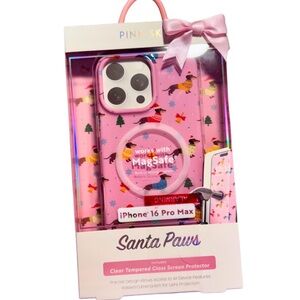 Pink Sky “Santa Paws” MagSafe iPhone 16 Pro Max Case + Screen Protector